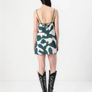 NWT Abercrombie & Fitch Linen Blend Abstract Mini Dress Green White S thumbnail 2
