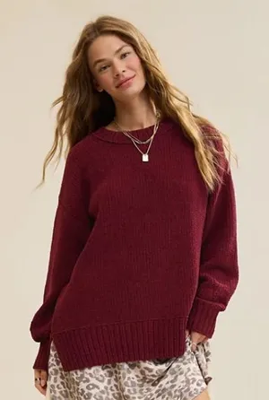 Aerie Chenille Chunky Knit Like Candy Deep Cherry Burgundy Sweater thumbnail 1