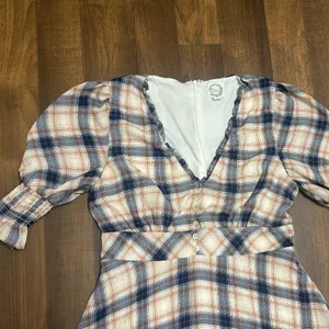 Blue Rain Plaid Puff Sleeve Dress thumbnail 2