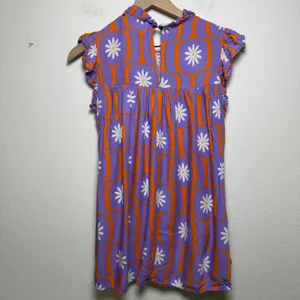 Bucket List Women Top Small‎ Purple Orange Retro Floral Smocked 70s Groovy Mod thumbnail 10