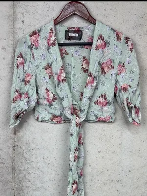 Reformation Mint Floral Tie-Front Blouse sz 4 thumbnail 2