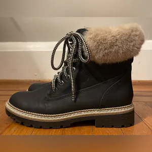Steve Madden Black and Cream Combat Style Boots with Faux Fur thumbnail 3