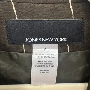 Jones New York Silk Pinstripe Blazer Stand Collar Jacket Size 6 Brown Classic thumbnail 7
