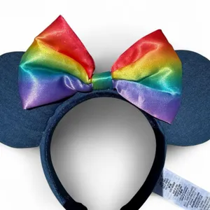 Disney Parks Pride Minnie Ears Denim Rainbow Bow Embroidered Authentic thumbnail 3