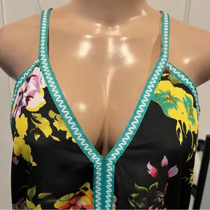 Floral sheer swim coverup Maxi Dress w/embroidery Trim size L high side slits thumbnail 4