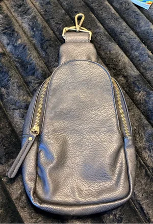 Anthropologie Sleek Black Leather Crossbody Sling Bag thumbnail 1