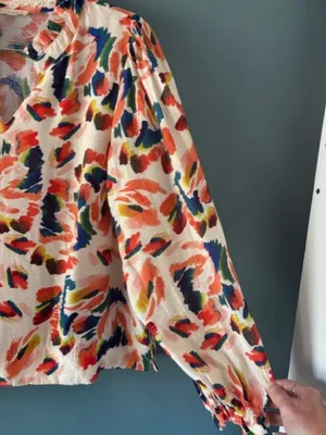 Jodifl Womens Long Sleeve Floral Ruffle V Neck Blouse M Boho Bright Statement thumbnail 7