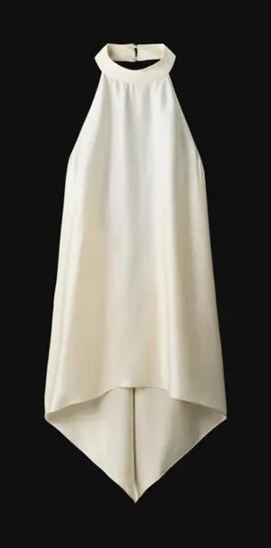 Zara Woman ZW Collection Halter Open Back Top Festival Flowy Satin Ivory thumbnail 1