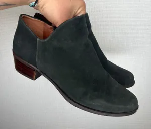 Lucky Brand Basel Black Nubuck Leather Ankle Booties Whipstitch Detail Size 8M thumbnail 1