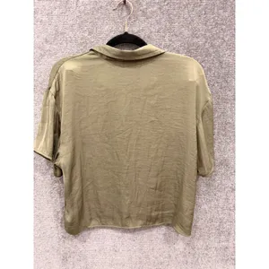 American Eagle Womens Button Down Shirt Small Olive Green Short Sleeve Boxy Fit thumbnail 6