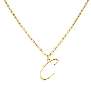 Letter C Cursive Initial Necklace Gold thumbnail 1