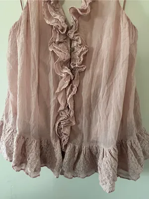 Free People Pink 100% Cotton Lace Ruffle Tunic Top Medium Romantic Cottagecore thumbnail 3