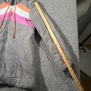 VTG Free People Quilted Hoodie Girl 12 Gray Colorblock Chevron Thermal Lined Zip thumbnail 10