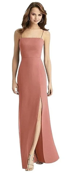Thread Tie-Back Cutout Trumpet Bridesmaid Gown with Front Slit Desert Rose‎ EUC thumbnail 1