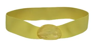 Vintage 80s Yellow Elastic Belt with Marbled Oval Buckle thumbnail 1