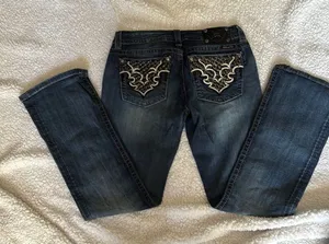 Y2K Miss Me Women's Low Rise Bootcut Blue Jeans with Embroidered Pockets thumbnail 1