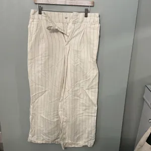 Gap Women Pants Wide-Leg Pinstripe Cream Tan Linen Blend Size 4 thumbnail 2
