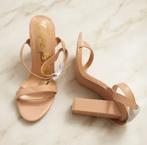 Cape Robbin Women’s Nude Strappy Open Toe Block Heel Sandals – Ankle Wrap Heels NWT thumbnail 1
