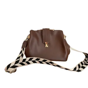 Brown Faux Leather Bag Black Cream Chevron Strap thumbnail 2