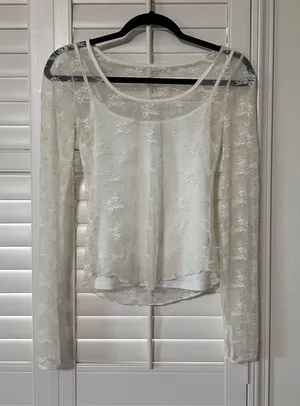 SO Long Sleeve Lace Top White thumbnail 1