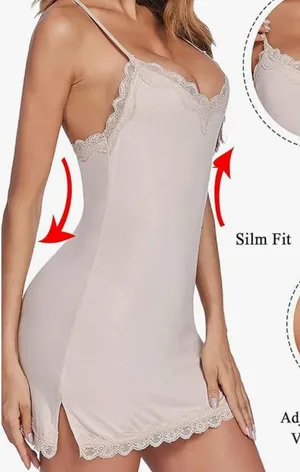 Elegant Cream Lace Trim Nightgown thumbnail 2