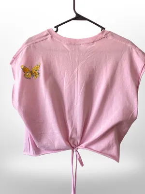 Handmade Butterfly Tie Front Back Pink Crop Tee L Adjustable thumbnail 5
