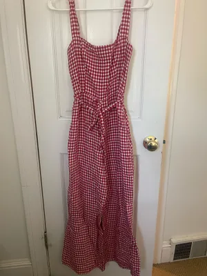 Reformation Red Linen Gingham Jumpsuit Wide-Leg thumbnail 2