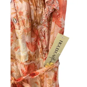 Figueroa & Flower NWT Pink Floral Chiffon Boho Cottage Maxi Dress Waist Tie Sz L thumbnail 3