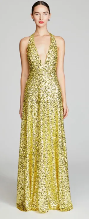 Halston New Renata Sequin Maxi Dress Yellow Size 4 thumbnail 1