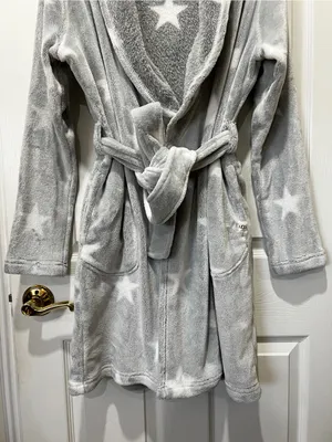UGG Miranda Robe Grey/White Stars Hooded Cozy Fleece Plush Long Sleeve thumbnail 4