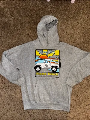 Pismo Beach 'Living Salty' Graphic Hoodie - Gray with Yellow & Blue size Medium thumbnail 1