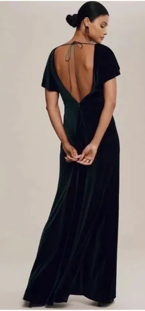 Anthropologie Jenny Yoo Ellis Gown Dark Green Velvet Flutter Sleeve Maxi Dress 4 thumbnail 1