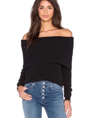 Lovers + friends black off shoulder sweater thumbnail 1