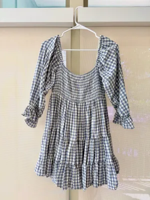 These Three Boutique Mable Smocked Gingham Blue Checkered Dress thumbnail 2