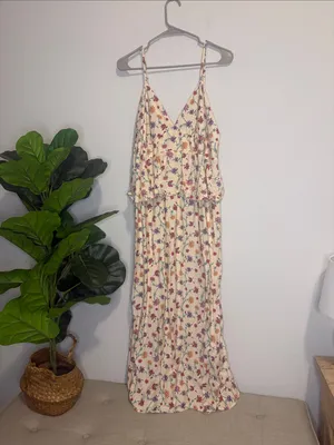 Cream Floral Peplum Maxi Dress with Spaghetti Straps thumbnail 5