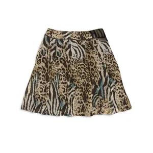 Tribal Animal Print Pleated A-Line Skirt Leopard Zebra Teal Brown Size 10 thumbnail 3
