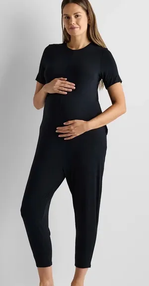 NWT‎ Quince Black Jersey Bamboo Maternity Everyday Jumpsuit S thumbnail 1