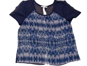 American Eagle Outfitters Navy Blue Ikat Print Mixed-Media Top thumbnail 1