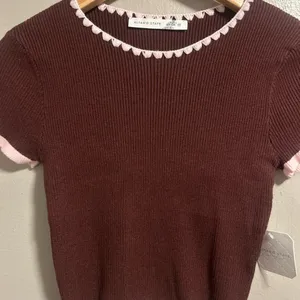 Altar'd State Brown Knit Tee with Pink Trim thumbnail 3