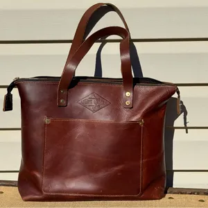 Lifetime Leather Co Brown Leather Large Tote Bag USA Handmade Zip Top thumbnail 16