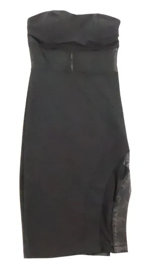 Stella Jamie Strapless Bodycon Dress Womens Size S‎ LBD Mesh Faux Leather Slit thumbnail 1