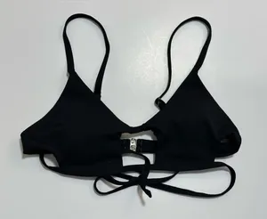 Zaful Black Ribbed Triangle Bralette with Front Clasp thumbnail 1