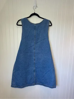 WWF Womens Rare Vintage Denim Overall Dress India Cat Embroidery Plus Size 1x thumbnail 4