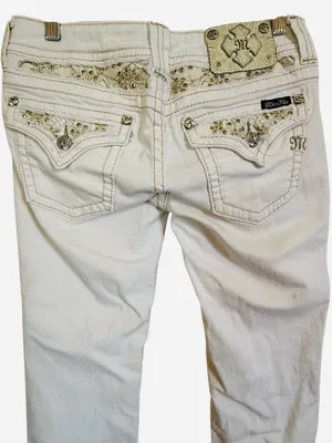 Miss Me Jeans White Cuffed Capri Cropped Jeans Embellished Pockets Women’s Sz 28 thumbnail 4