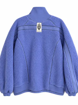 Free People Ready Set Ribbed Sherpa Pullover XL Blueberry Blue Quarter Zip thumbnail 4
