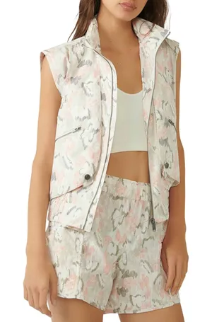 Free People FP Movement Off The Grid Floral Utility Vest Hooded Size XS Ivory thumbnail 1