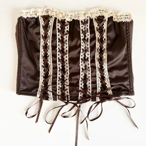 Urban Outfitters Women Mandy Lace Up Brown Satin Coquette Ren Faire Corset Top M thumbnail 3