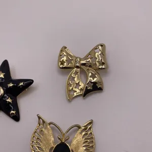 Lot Of 3 Vintage - Modern Brooch Pins Gold Tone / Black - Bow, Butterfly, Star thumbnail 4