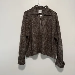 Varley Amelia Half Zip Knit Wool Blend Sweater Brown Flecked Boucle Size Small thumbnail 3