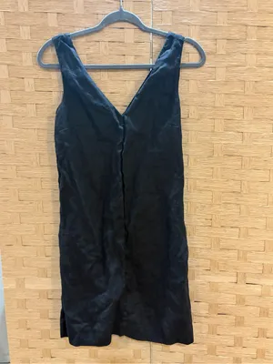 J.Crew Linen Mini Dress Black V Neck Sleeveless Shift Dress XS thumbnail 2